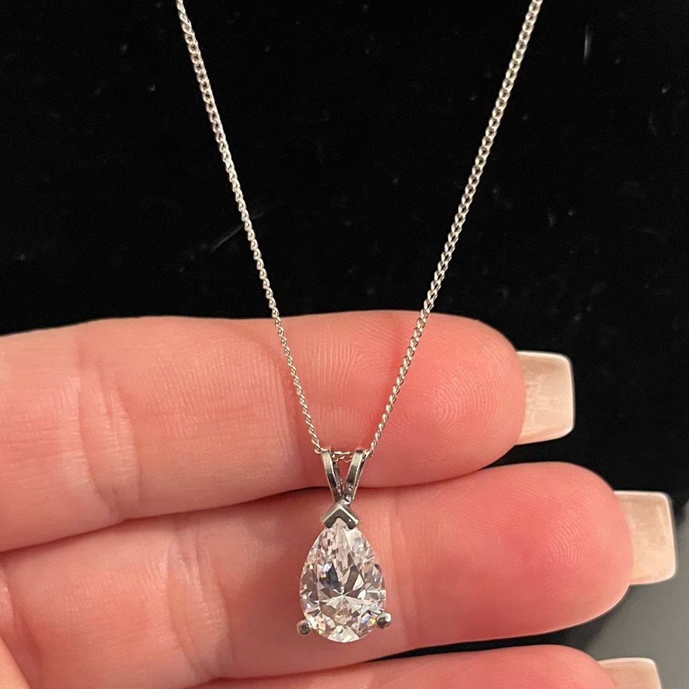Ladies pear shape CZ sterling silver pendant